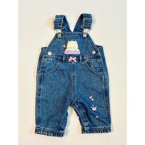 Just One Year Carter's Baby Girl Denim Overalls 3M Cat Princess Embroidery Pink
